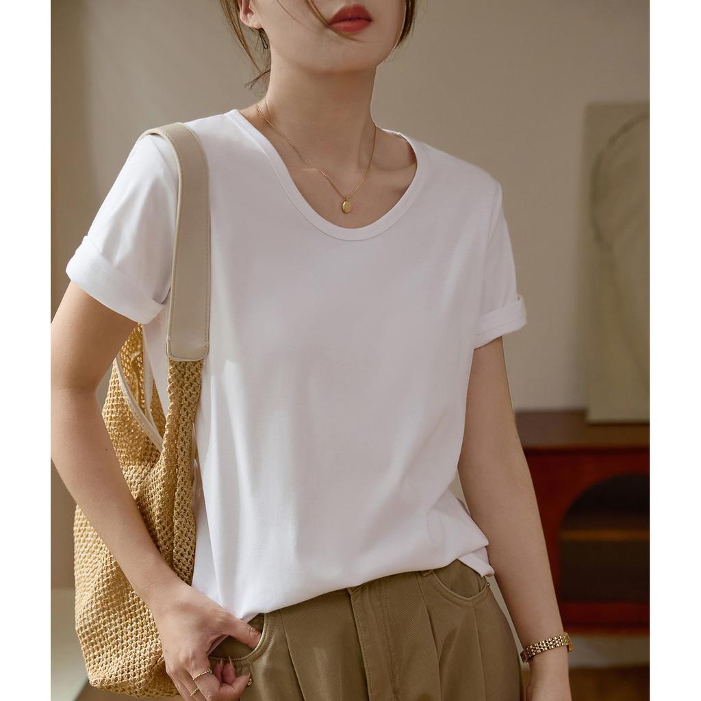 Large Round Neck Pure Cotton T-shirt Women's Summer New Short-sleeved Loose Versatile Bottoming Top