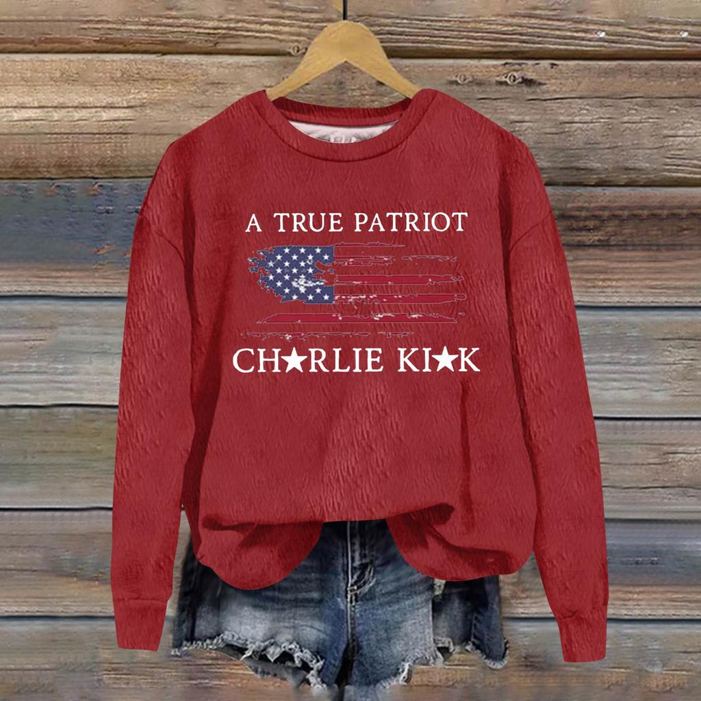 Ladies Fashion Casual Long Sleeve Printed Round Neck  Pullover Top