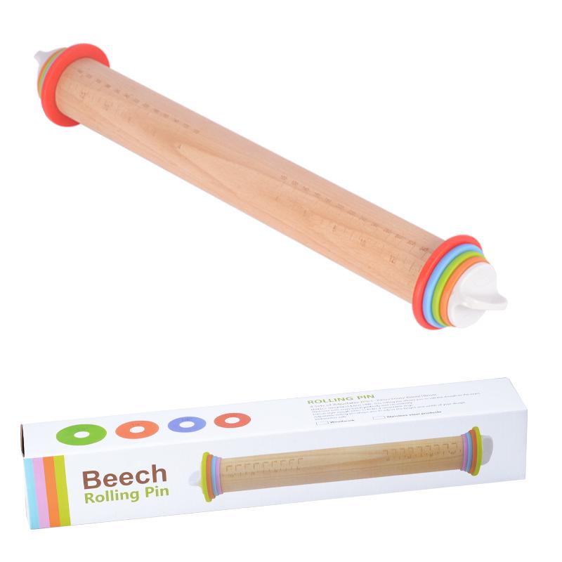 Adjustable Stainless Steel and Beech Wood Rolling Pin - Thickness Control for Dough Kneading