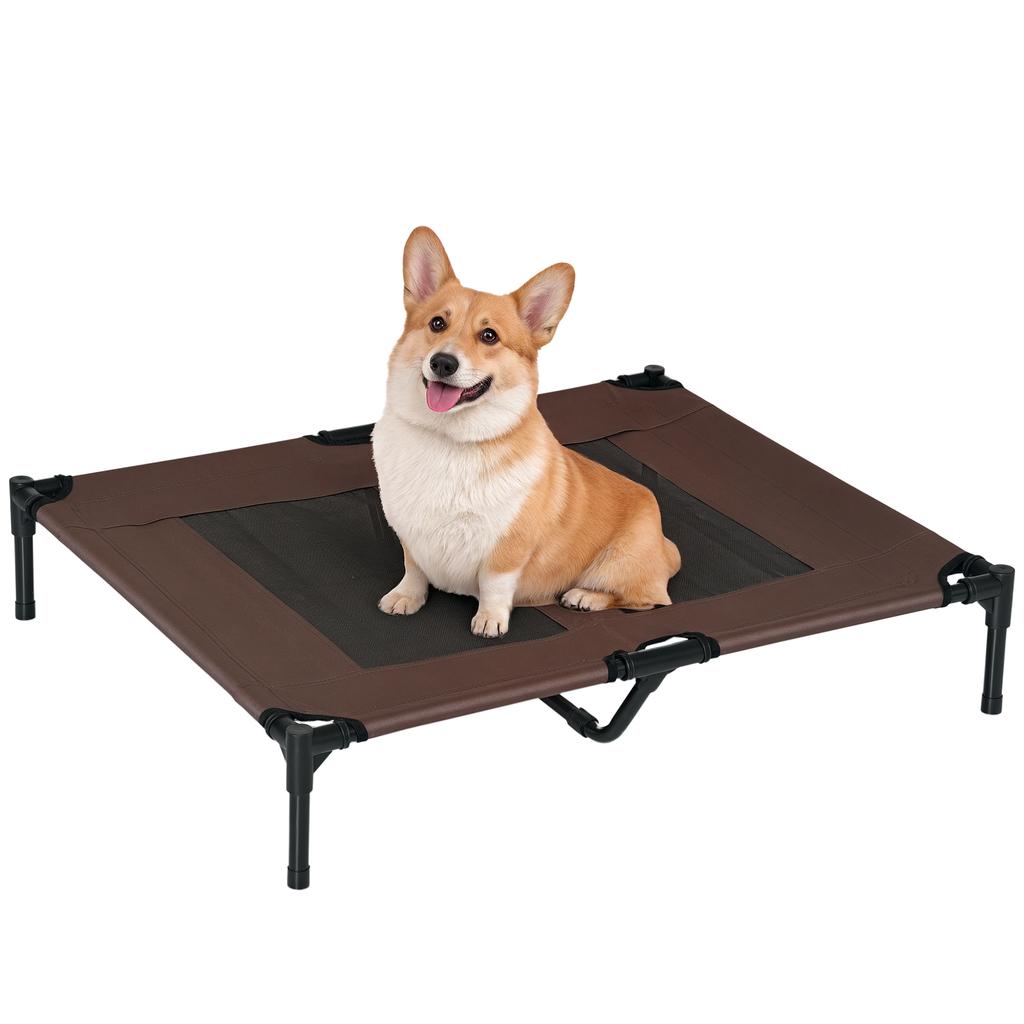 Large Raised Dog Bed Cat Elevated Lifted Cooling Portable Camping Basket Outdoor Indoor Mesh Pet Cot Metal Frame Brown