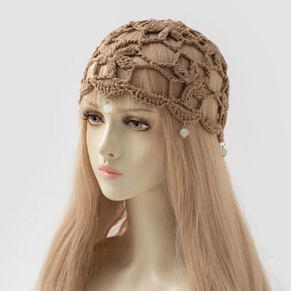 Handmade Crochet Flower Knitted Hat Bohemian Style Woven Cap Cute Hollowed Out Beanie Cap Women