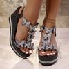Plus-size Women's Slope-heeled Bow Toe Sandals with Sponge and Rhinestone Soles