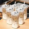 Heat Resistant Coffee Glass Cup with Lid and Straw, Transparent Milk Tea Juice Mug , Ideal for Christmas Festival Drinks