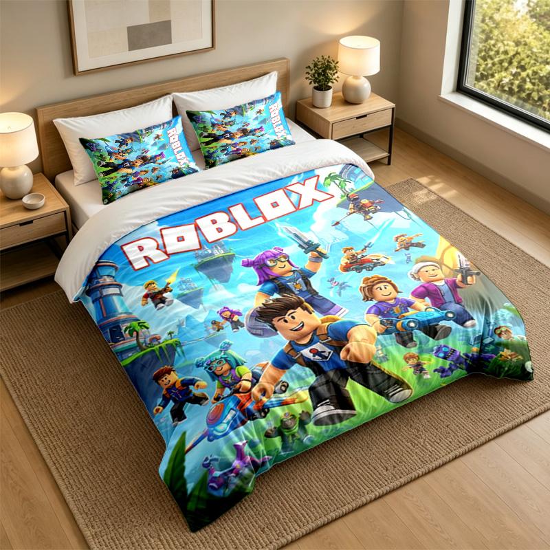 Soft Bedding Set Roblox Pattern, 1 Duvet Cover plus 2 Pillowcases Stylish Bedroom Home Textile