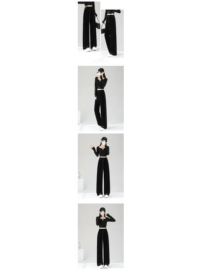 Women's Black Gold Velvet Rhinestone Wide Leg High Waist Fashion Pants