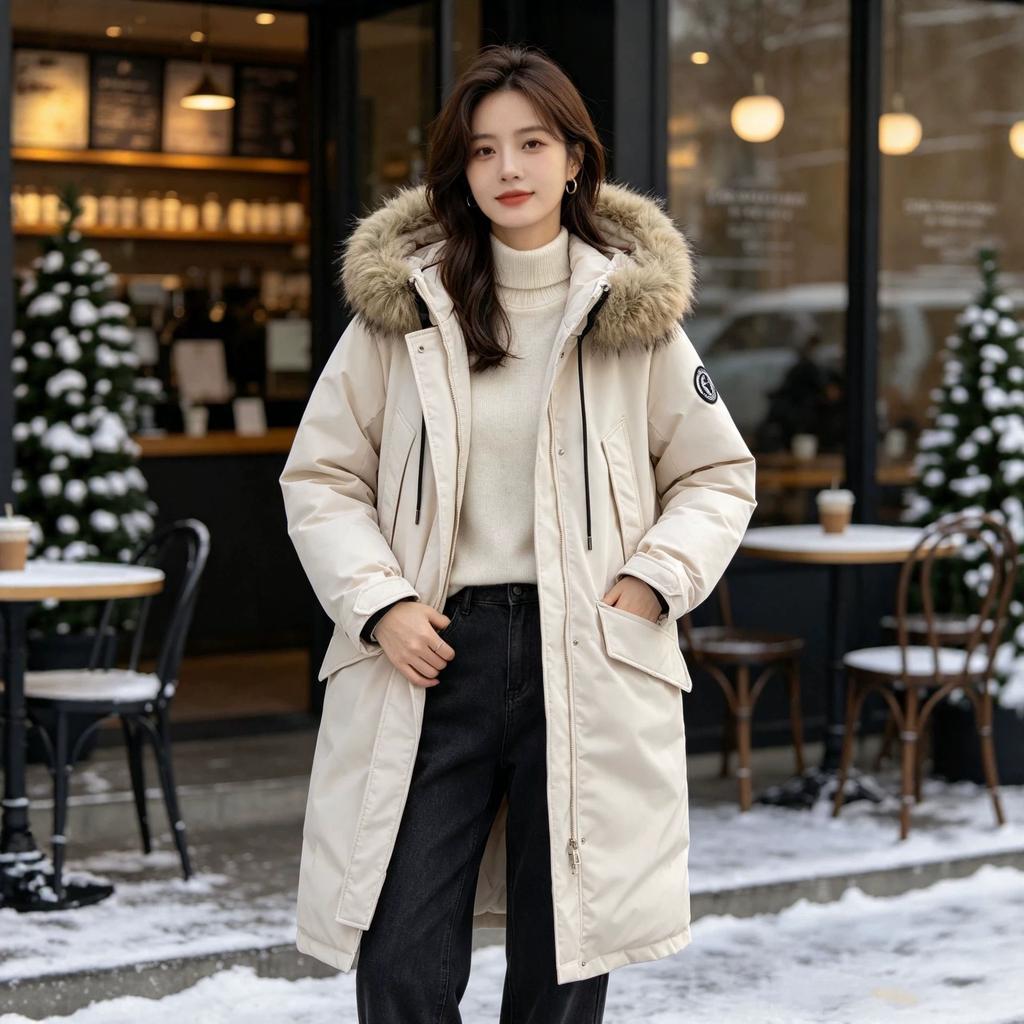 Autumn and winter new long knee thickened hooded fashion casual, cotton clothes warm rural coat tide