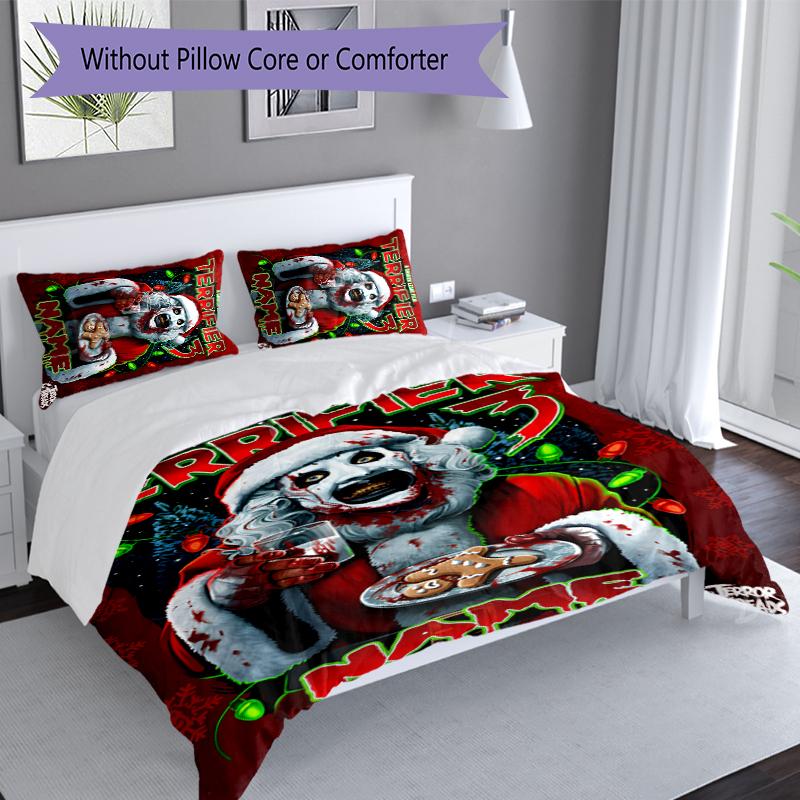 3pcs Custom Name Terrifier Art the Clown Bedding Set,Includes 1 Duvet Cover and 2 Pillowcases,All-season Bedroom Decor