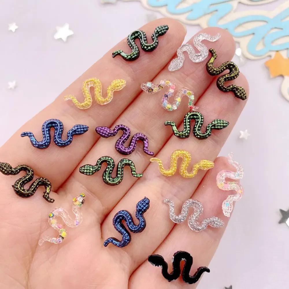 100Pcs Resin Glitter Colorful Little Snake Flat Back Rhinestone Scrapbooks Wedding Decor Crafts DIY Nail Art Jewelry Accessories