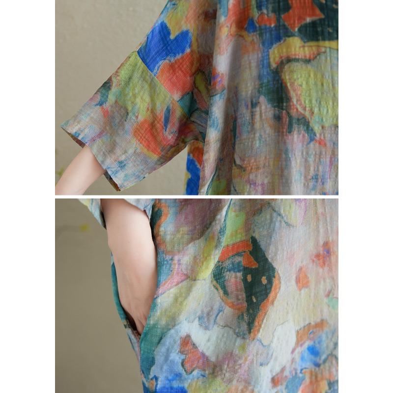 Dimanaf 2025 Summer Women Plus Size Dress Vintage Printing Buttons Casual Loose Long Dress New Oversized