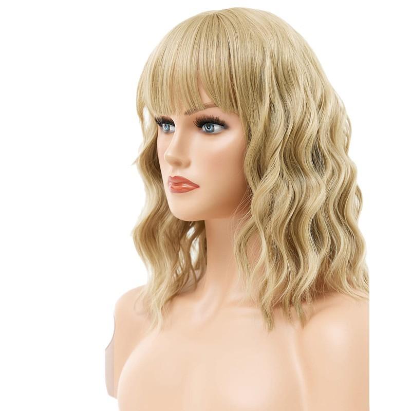 Explosive wig Color short curly hair Qi bangs Water ripple short curly hair wig Full headgear