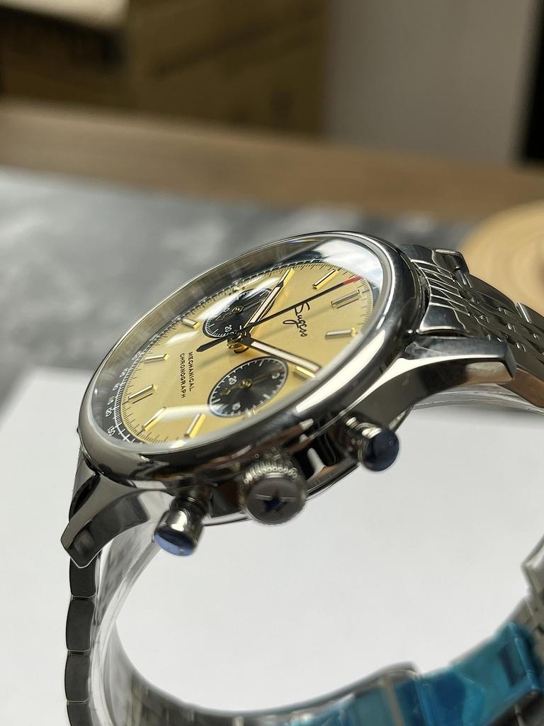 SUGESS хронограф часы механические аналоговые часы Panda циферблат пилот ремешок из нержавеющей стали роскошная задняя часть стильный популярный Swan Neck регулятор 40 мм мужские