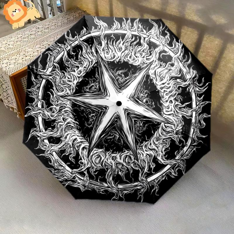 1 PC Automatic Folding Umbrella - Flaming Pentagram Pattern, Portable & Foldable Design with 8 Ribs, Christmas Birthday Gifts