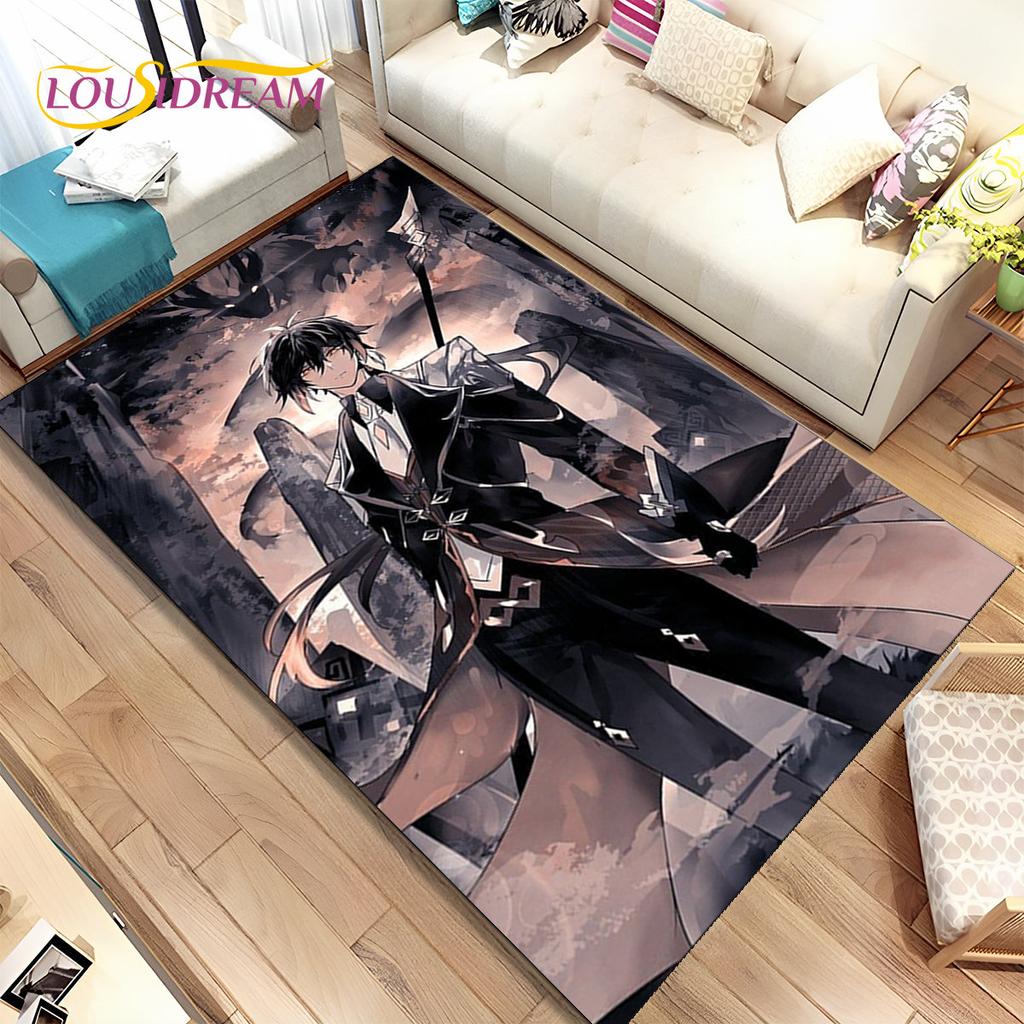 Genshin Impact Cartoon Game Area Rug, ковер для дома, гостиной, спальни, дивана, дверного коврика, кухонного декора, детский нескользящий напольный коврик