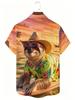 Men's Hawaiian Short-Sleeve Button-Up Shirt with Sloth Print Lapel Collar - Breathable Non-Stretch Polyester Tropical Shirt Suitable for Beach