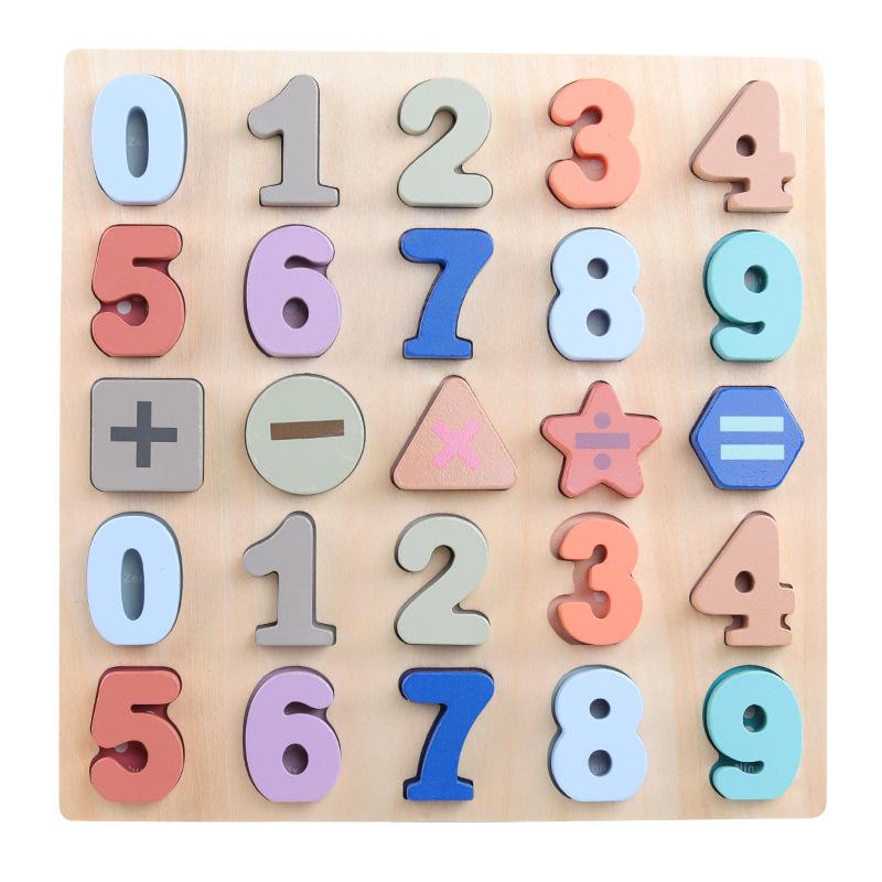 Children's Puzzle Puzzle Macaron Wooden Number Letter Shape Cognitive Board Hand Grasping Board Early Education Toys
