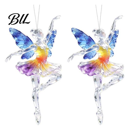 Christmas Tree Hanging Ornaments 2Pcs Glitter Ballet Girl Keychain, 2D Acrylic Pendant for Bag Backpack, Sparkling Fence Branch Decorations Dancer Car