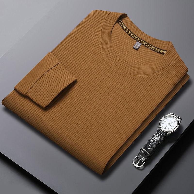 Толстовка осень новый тонкий круглый вырез длинный рукав футболка однотонный цвет мужская нижняя рубашка мужской топ