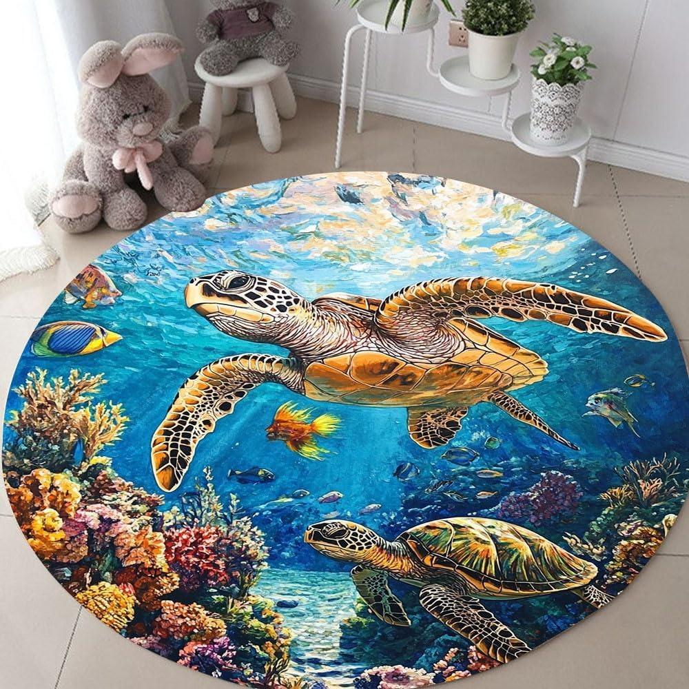 Круглый коврик «Подводный мир» с принтом морских черепах, кораллов и рыб, придверный коврик, нескользящий, впитывающий, ковер для детской комнаты, гостиной, домашний декор