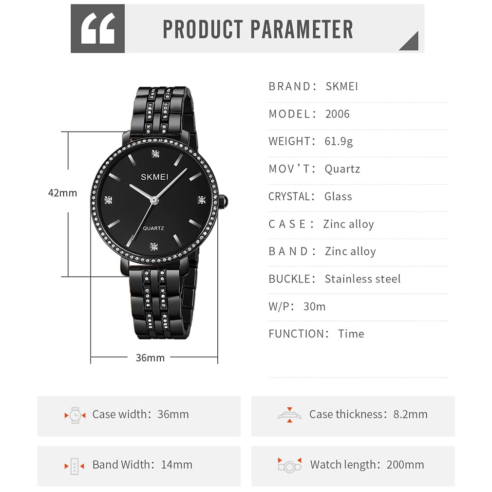 Простые и стильные наручные часы с классическим большим черным аналоговым кварцевым корпусом из нержавеющей стали, деловые женские, с бриллиантами, дизайн, циферблат, водонепроницаемые, механизм, сталь,