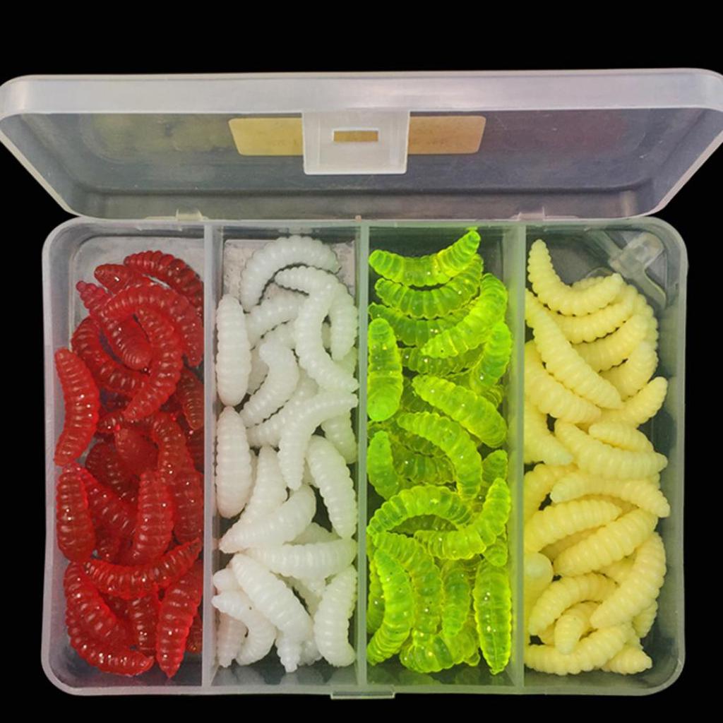 100Pcs 4 Colors Maggot Grub Outdoor Fishing Lure Worm Silicone Soft Bait Tool