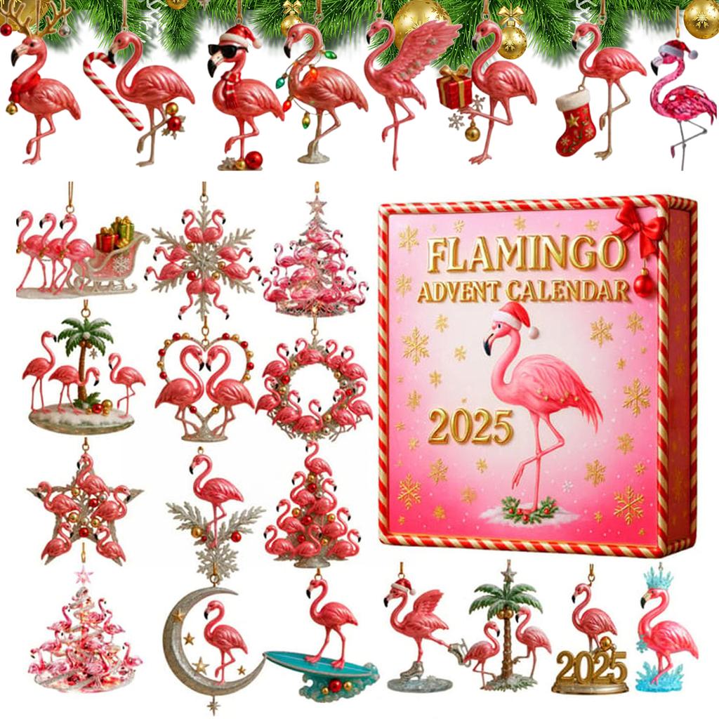 Flamingo Advent Countdown Calendar 2D Flat Acrylic Flamingo Christmas Ornaments for Flamingo Lovers Collectors and Holiday Gifts