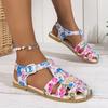 Large size bag head flat heel hollow color printed beach sandals summer new broadband women's shoes