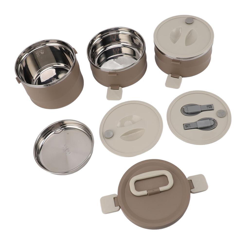 Stackable Lunch Box 304 Stainless Steel 3 Layers Leakage Proof Round Insulated Food Container for Work School Travel