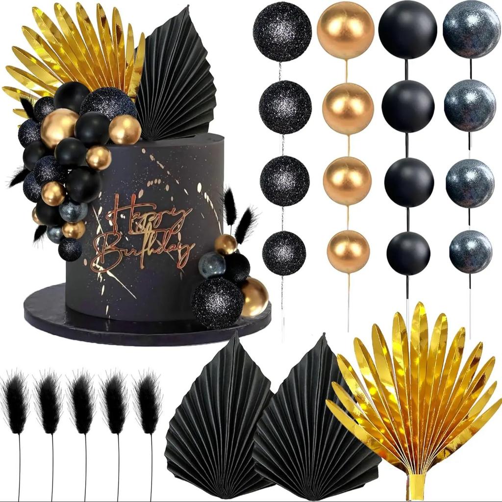 Palm Leaves Cake Decorations Balls Cake Toppers for Birthday Wedding Anniversary Baby Shower Party Supplies