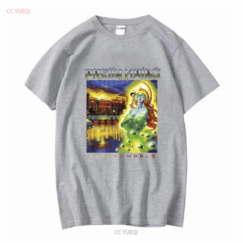 PRETTY MAIDS FUTURE WORLD T Shirt Black S 4XL GH394 long or short sleeves vintage Washed streetwear Slightly graphic