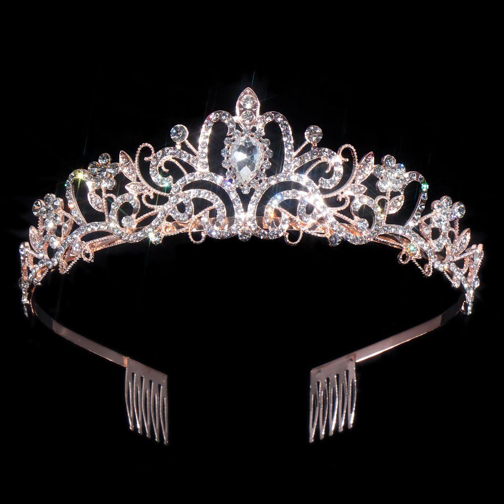 Bridal Hair Accessories Princess Rhinestone Crown with Combs Crystal Headband Silver Tiara Crown