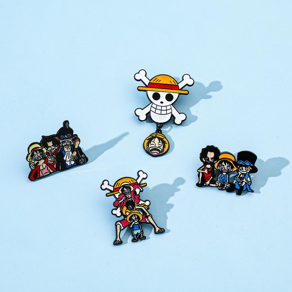4 Pcs Childhood Cartoon Brooch Handsome Portgas·D· Ace Enamel Pin Metal Badge Jewelry Clothing Backpack Accessories Gift
