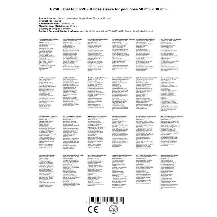 Raccord Tuyau Piscine PVC-U 50mm x 38mm