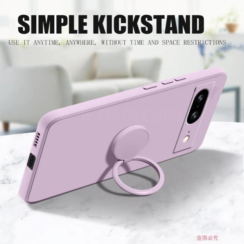 Чехол для Google Pixel 8 9 Finger Ring Stand Holder Slicone Cover для Pixel 9 Pro XL Solid Color Lens Protection Soft Phone Case