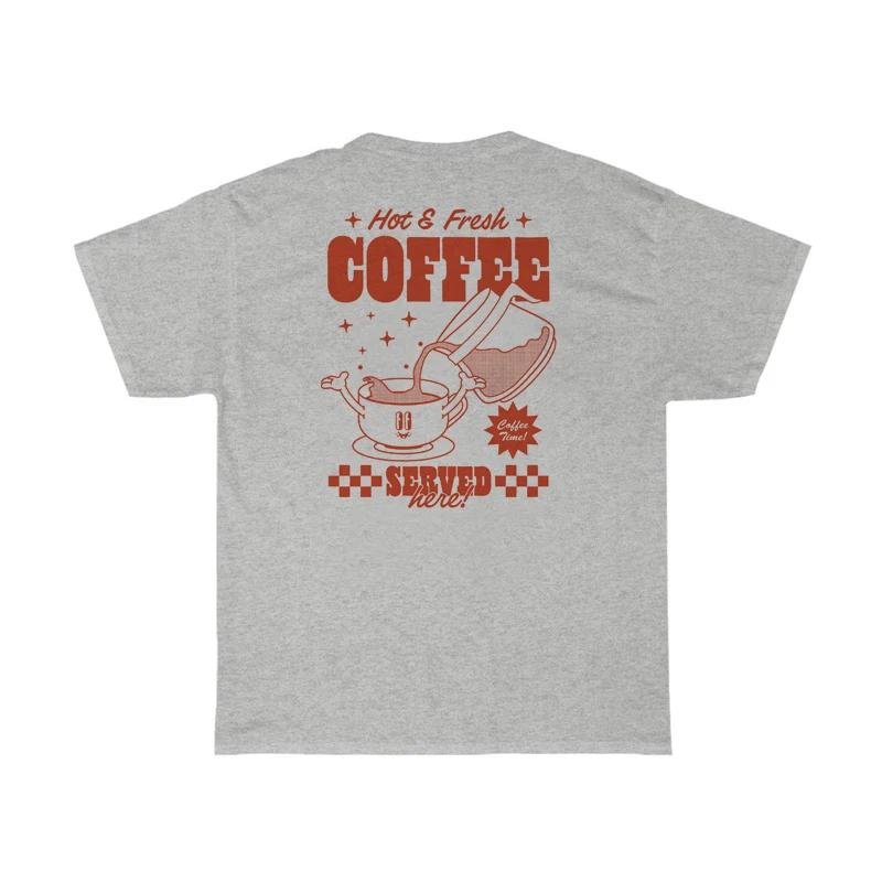 Back Print Retro Cartoon Coffee T Shirt Women Cute Funny Caffeine TShirts Coffee Lover Shirt Unisex Loose Graphic Tees Tops