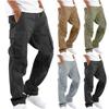 Autumn and Winter Men's Straight-Fit Drawstring with Multiple Pockets Stretch Cargo Pant