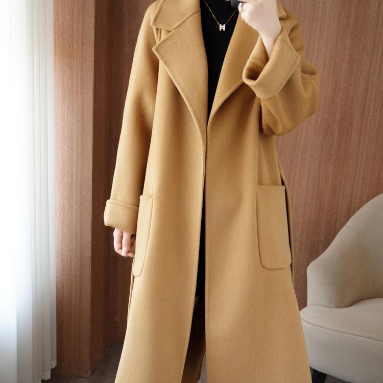 2024 осень-зима корейская версия новое пальто из 100% шерсти двухстороннее кашемировое пальто женское среднее и длинное утолщенное