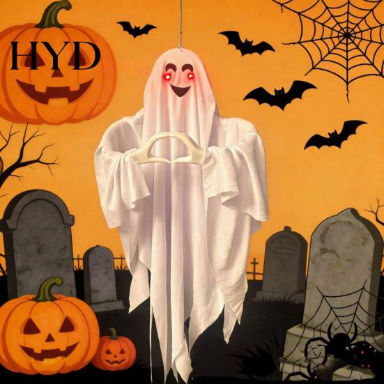Cute Halloween Ghost Pendant, Heart Hand Gesture Cloaked Messenger Statue, Luminous Eyes Spooky Glowing Light Up, Outdoor Lawn Ornament, Haunted House