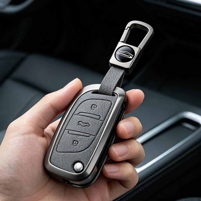 Metal Car Remote Key Case Cover Leather Protection Shell Fob Accessories For Peugeot 306 407 807 For DS DS3 DS4 DS5 DS6