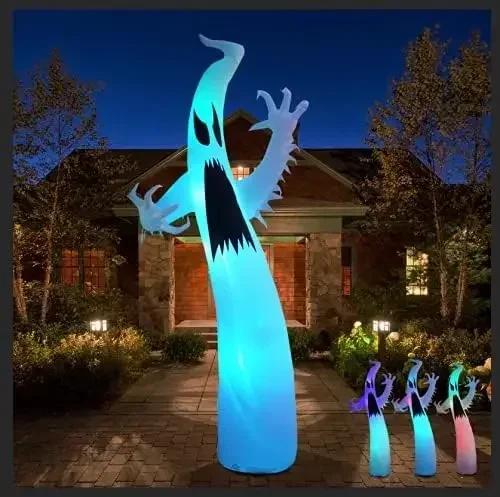 Giant 8.2ft Inflatable Ghost Halloween Decor RGB LED Dimming Outdoor Specter Blow Up Display Weatherproof Haunt