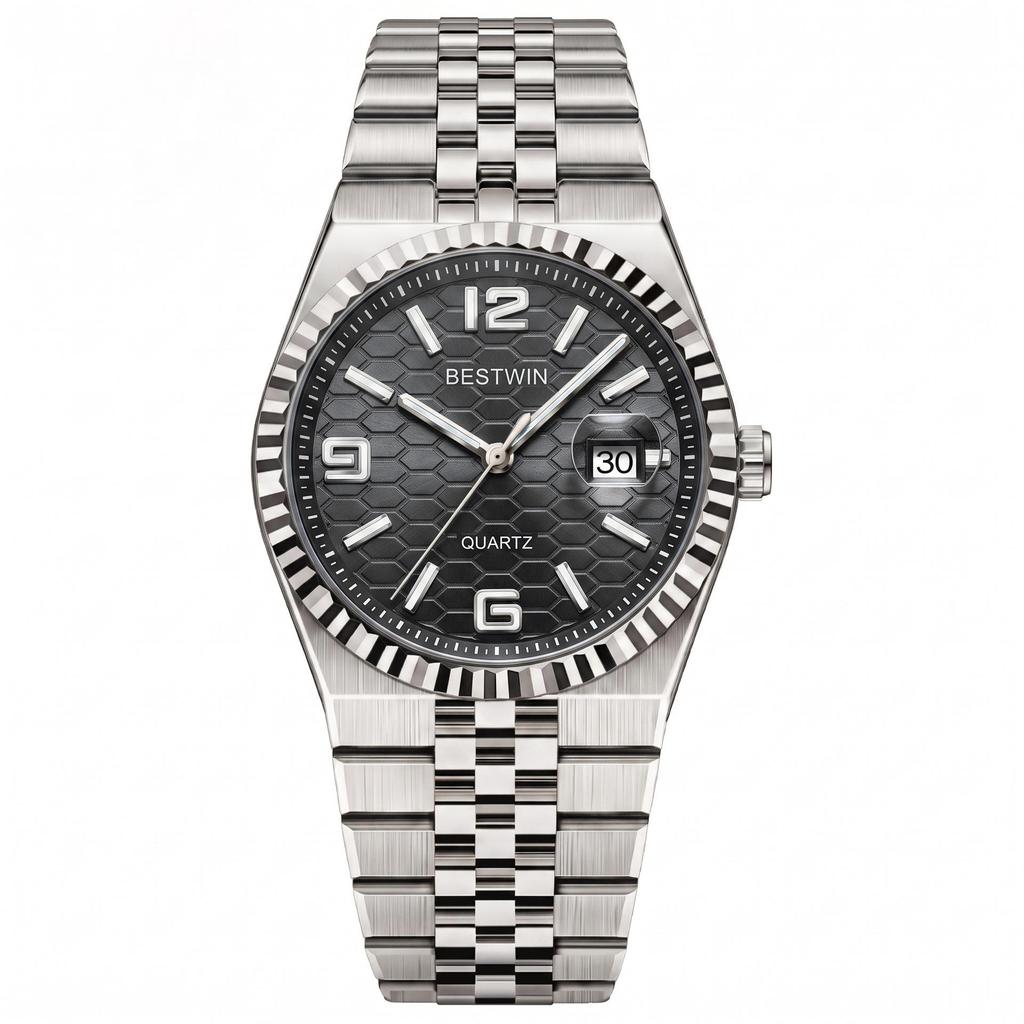 BestWin Brand Luxury Watch Waterproof Full Stainless Steel Luminous Date Week Quartz Fashion Watches For Business Men Watches