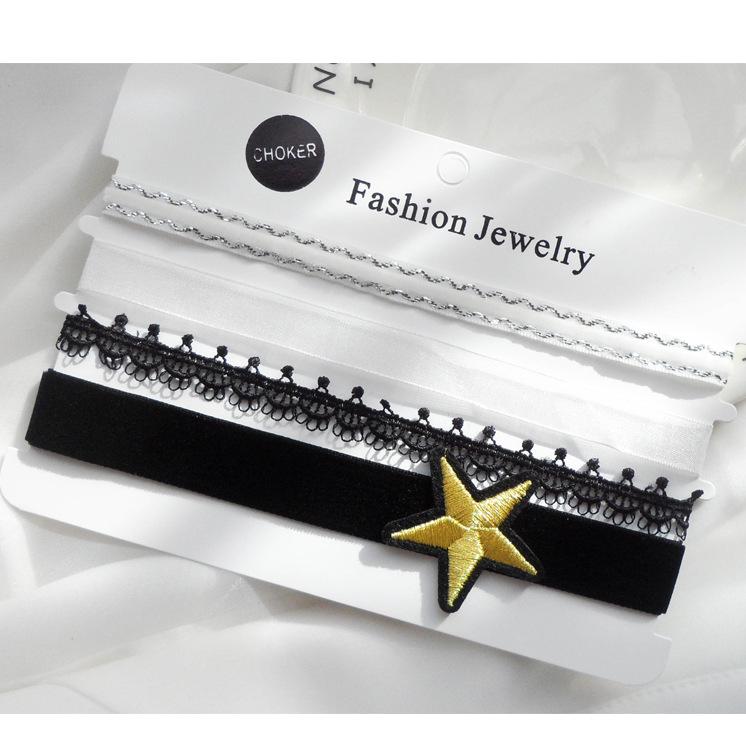 Европейский и американский стиль Сексуальный кружевной чокер и набор ожерелий-цепочек для ключиц (4 шт)