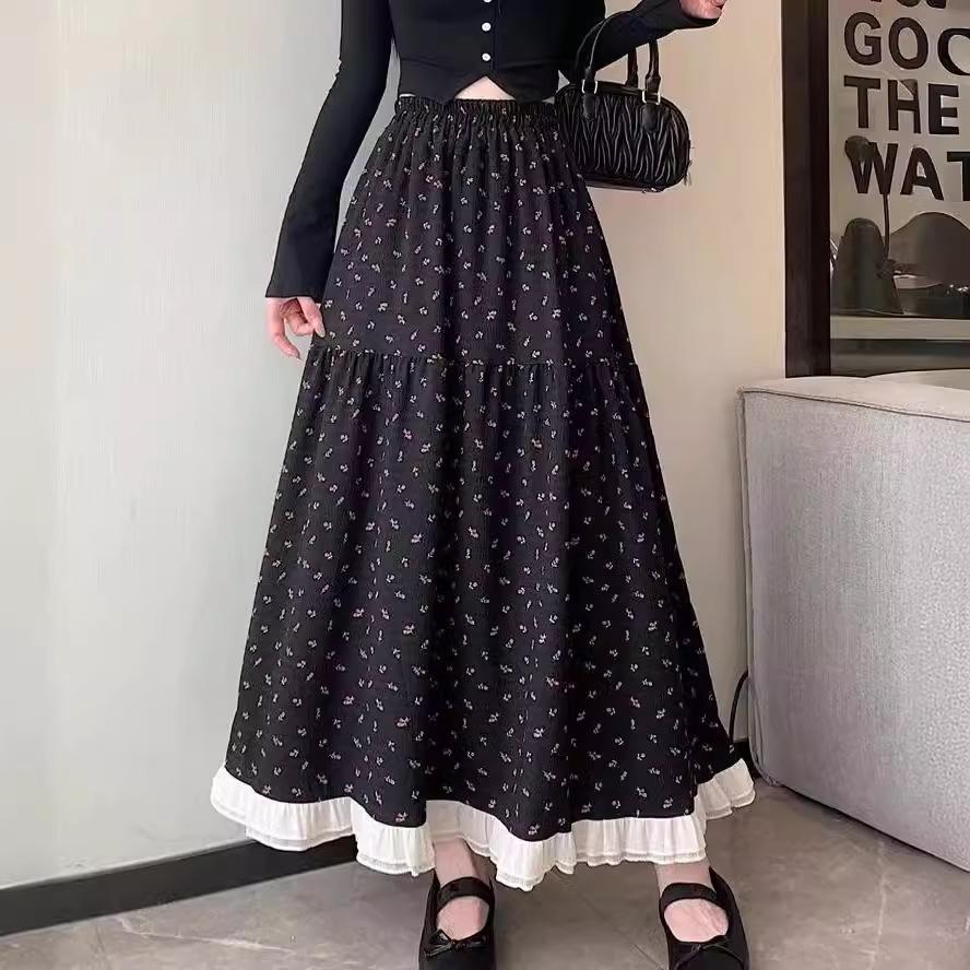 Белая юбка с цветочным принтом, высокая талия, весенне-летний дизайн средней длины, длинная юбка Niche, юбка-нерегулярная фея