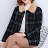 Winter Short Thickened Coat with Turn-Collar Plaid Shawl and Woolen Outerwear