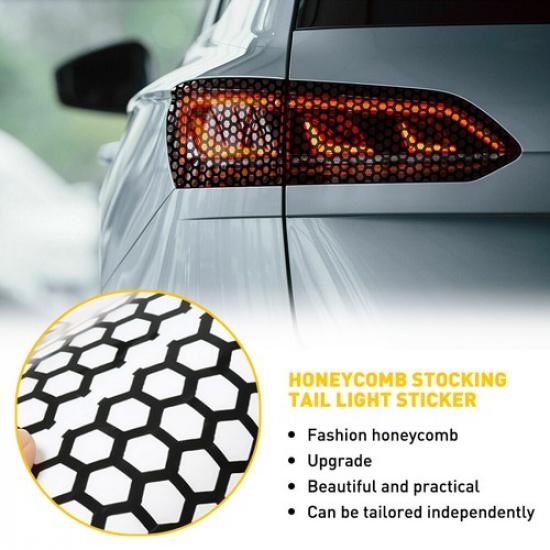 Black Car Rear Tail Cover Light Decor Sticker Honeycomb Tail Lamp Decal Trim Kit