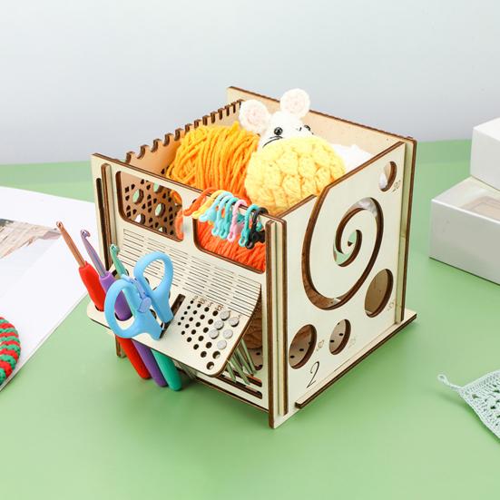 Многофункциональная пряжедержательница Все в одном Деревянный ящик для хранения пряжи Держатель спиц для вязания Диспенсер для пряжи для любителей вязания крючком и спицами