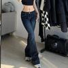 Y2K High Street Low Rise Jeans Blue Women Pants Bootcut  Pockets Jeans Streetwear Low Waist Jeans Wide Leg Pants