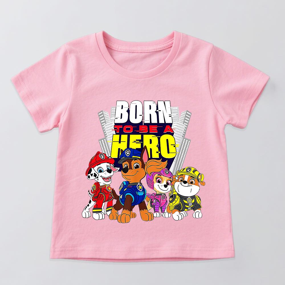 Paw Patrol Born to Be a Hero Cute Police Dogs Print Cotton T Shirt Kids Casual Summer Top Boys Girls Unisex Clothing