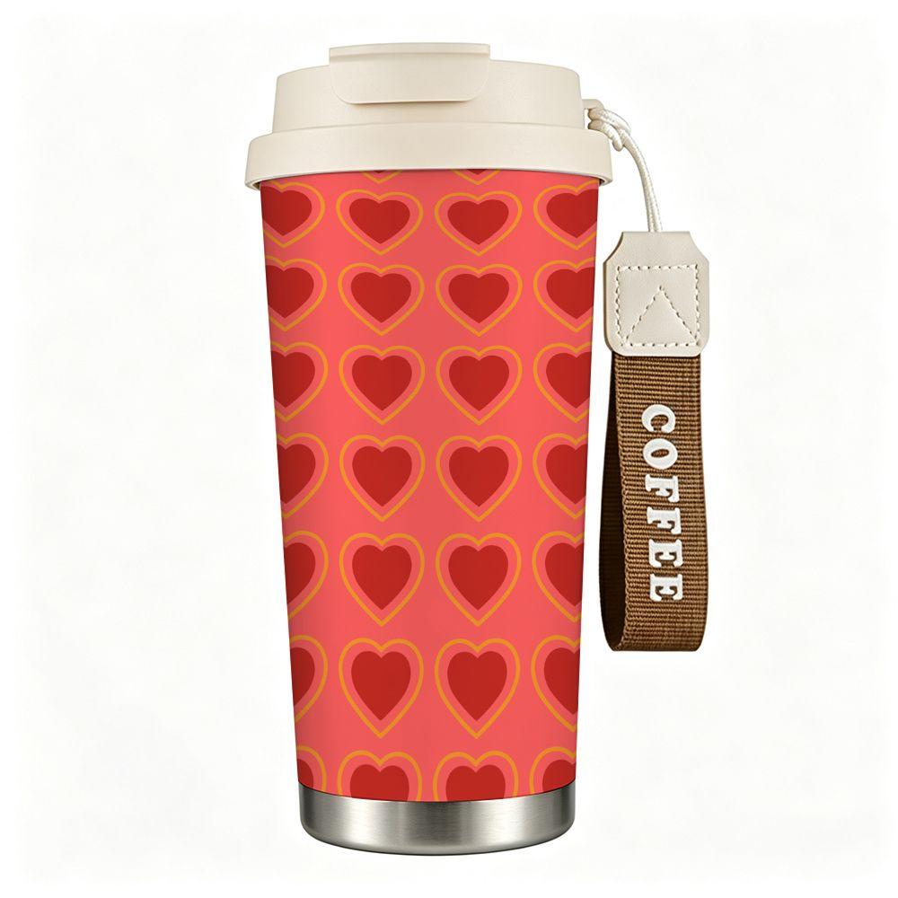 Red Heart Pattern Stainless Steel Insulated Coffee Tumbler Double Walled Vacuum Thermal Cup Reusable Travel Mug for Hot and Cold Drinks Gift
