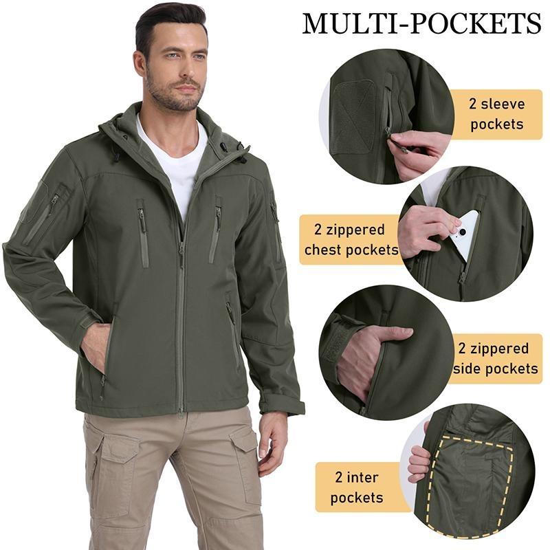 Men's Soft Shell Tactical Jacket Waterproof Warm Fleece Hooded Military Coat Winter Hiking Hunting Clothes Outerwear Outdoor Windbreaker USA Size