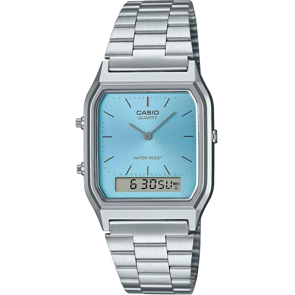 CASIO Ана-Цифровые Кварцевые Наручные Часы Серия Vintage AQ-230A-2A1MQY Унисекс Двойное Время Ледяной Синий Зарубежная Модель